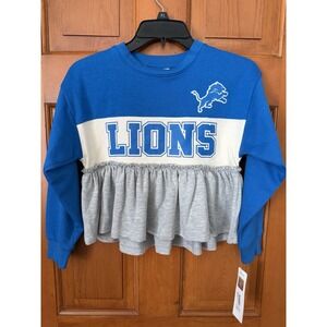 Girls' NFL Lions Blue & Grey Long Sleeve Shirt Size Medium (7/8) NWT